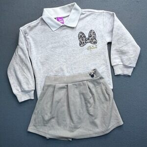 NWT Disney Minnie Mouse Girl 4T Sweatshirt and Corduroy Skirt Leopard Print Grey